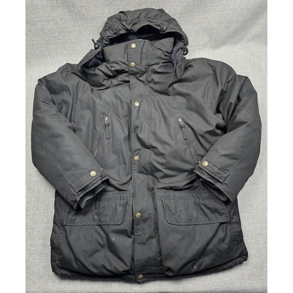 Eddie Bauer Coat Mens Large Black Down Parka Hooded Insulated Outdoor Winter